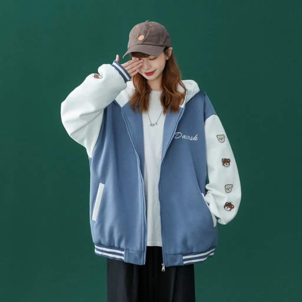 

Women's Velvet Thickened Jacket Harajuku Style Loose Versatile Sweatshirt Trendy Baseball Uniform Autumn Winter