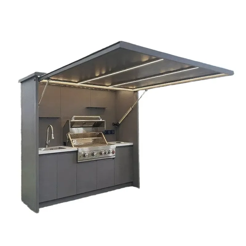 Outdoor Cooking Cabinet BBQ Kitchen Island with Grill Sink Fridge Storage for Patio Garden Backyard Poolside Bar Area Use