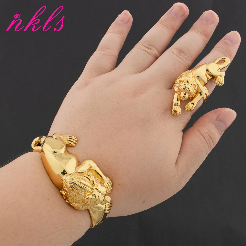 

Luxury Dubai Gold Plated Bracelet Ring Copper Leopard Design Bangle Italy Arab Elegant Women Adjustable Ring Christmas Party