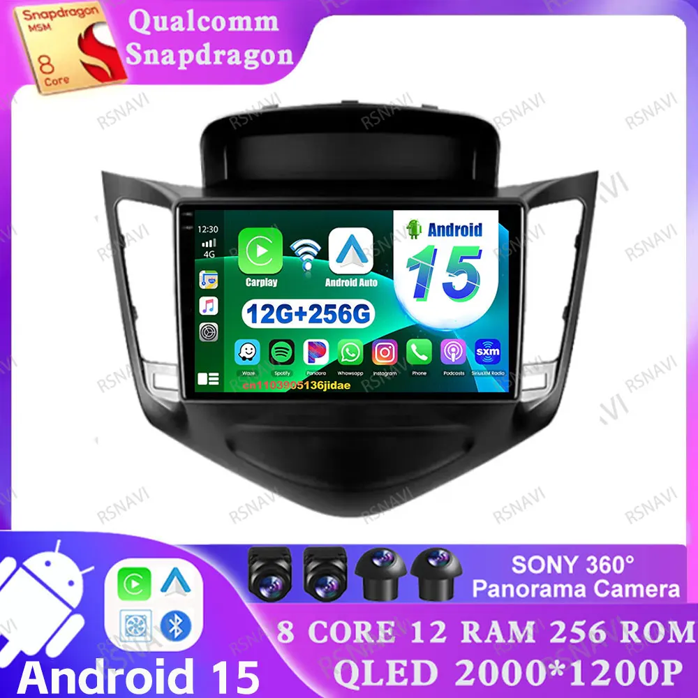 Autoradio Android 15 pour Chevrolet Cruze (J300) 2008 2009 2010 2012 2013 2014 AI voix Carplay Autoradio sans fil 8 cœurs 5G WIFI