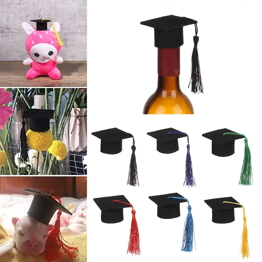 6Pcs Wine Bottle Decoration DIY Doctoral Cap Mini Graduation Hat Top Hat Bachelor Cap