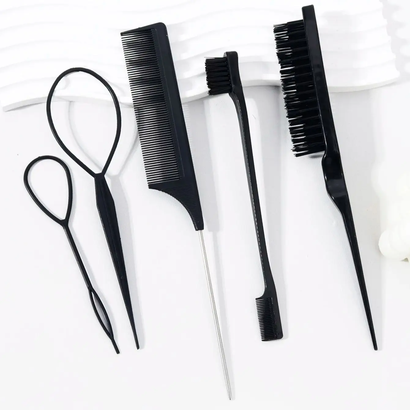 5pcs hair comb combination, headband mouse tail comb, double ended eyebrow brush, knot breaking comb,Special for real hair wigs