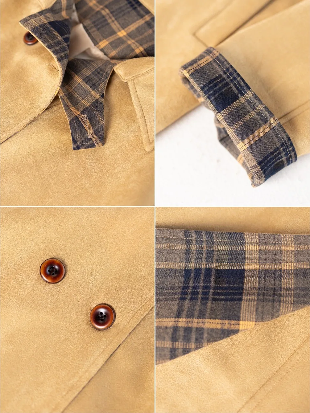 Ladies Casual Plaid Color Block Design Vintage Spring Autumn Outerwear Coat Long Sleeve Midi Length Double Breasted A-Line