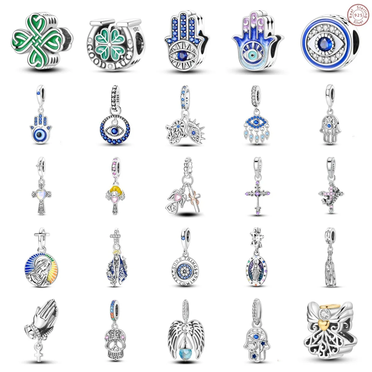

Religious Series Cross 925 Sterling Silver Beads Pendant DIY Jewelry Angel Eye Heart Charm Fit Original Bracelet DIY Accessories