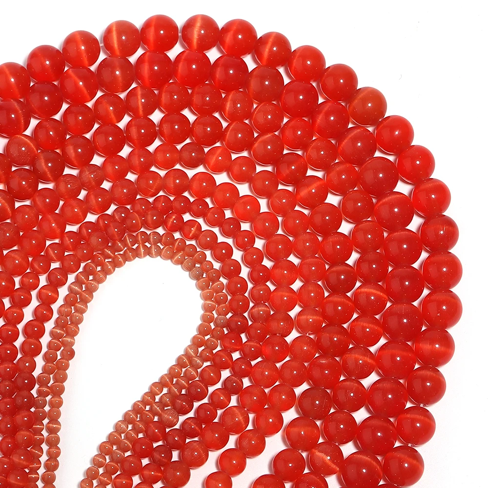 1 Strand 4/6/8/10/12mm Cat Eye Stone Beads Red Color Natural Stone Beads For Jewelry Making DIY Necklace Bracelet Accessories