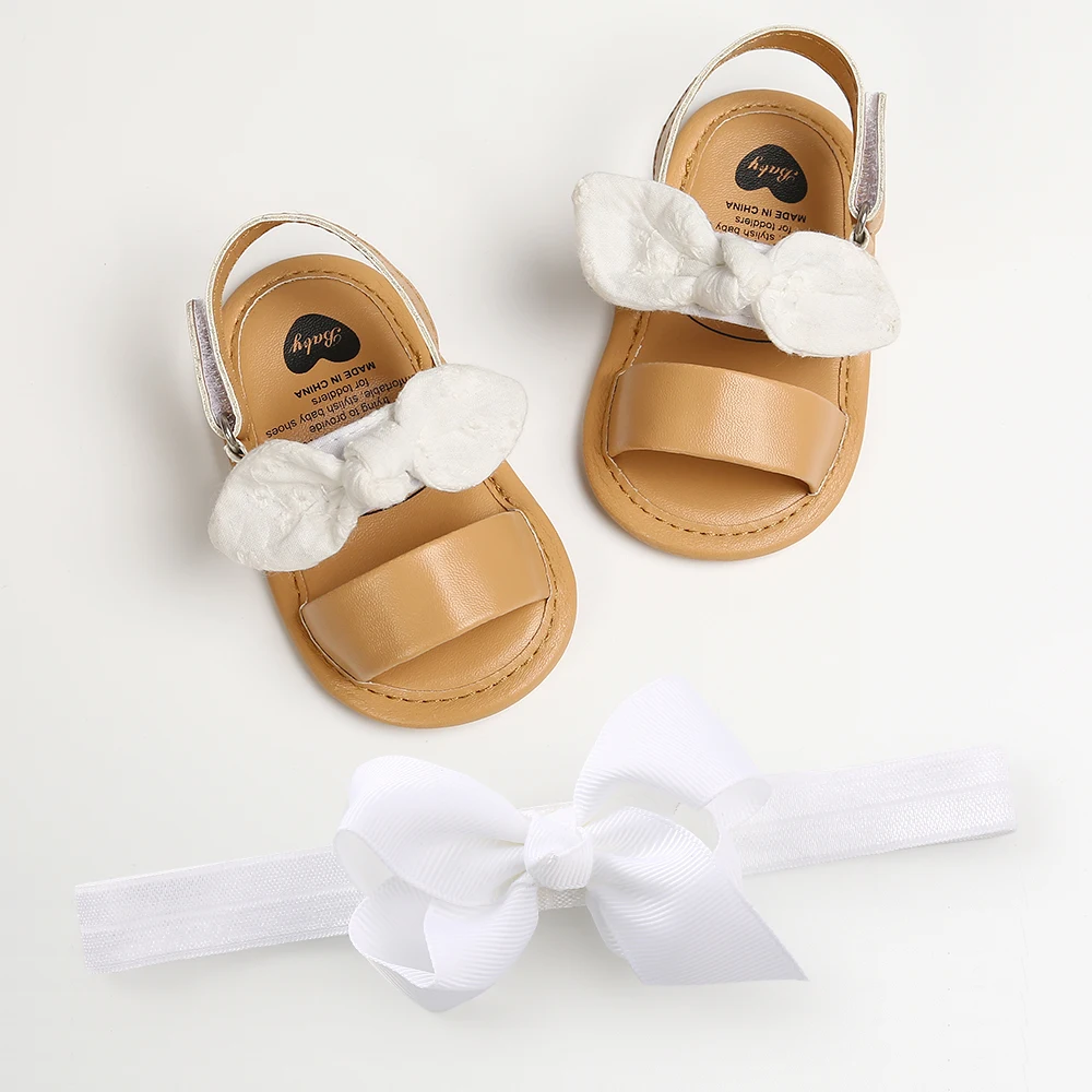 2pcs/Set Summer Cute Bowknot Toddler Girl Shoes Canvas Newborn Garden Sandals Baby Anti-slip Soft Baby Girls Shoes 0-18M with Fr