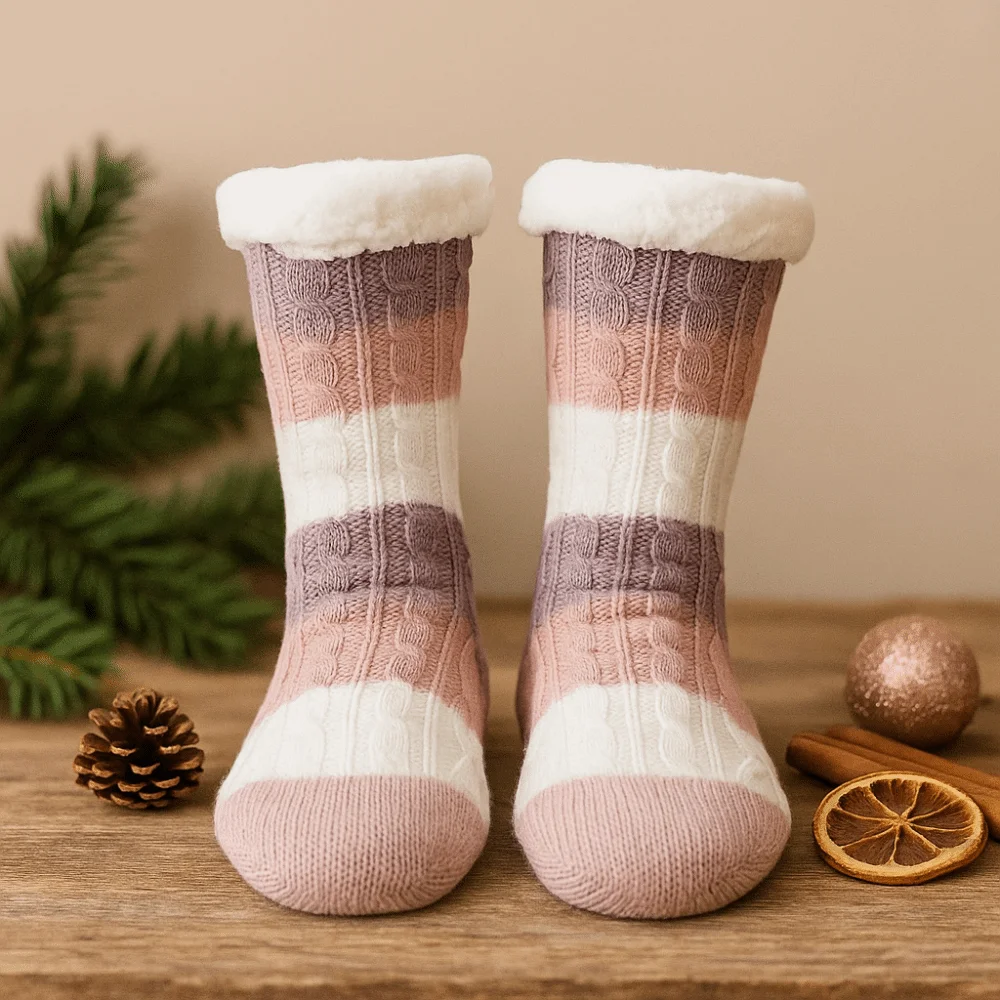

Sweet Fried Dough Twist Stripe Fleece Socks Plush Thicken Coral Fleece Socks Hosiery Warm Sleeping Socks Women Women