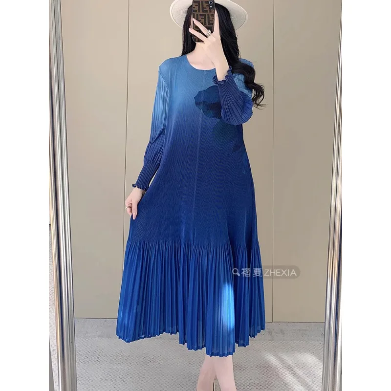 GGHK 女性のエレガントなドレスラウンドネック長袖花柄プリントデザインルーズ大きいサイズのファッションカジュアル女性ドレス 2025 夏