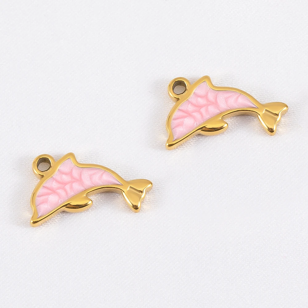 2pcs 6pcs 10pcs Stainless Steel Pendant Enamel Dolphin Charms for DIY Bracelet Jewelry Making Necklce Keychain Pendants Earrings - Detail 1