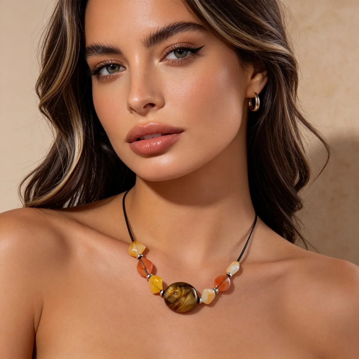 Ästhetische Boho-Halskette mit unregelmäßigen Acrylperlen und schwarzem Seil für Damen und Herren, Retro-Handarbeit, geometrischer Choker, Partyschmuck – Detail 13
