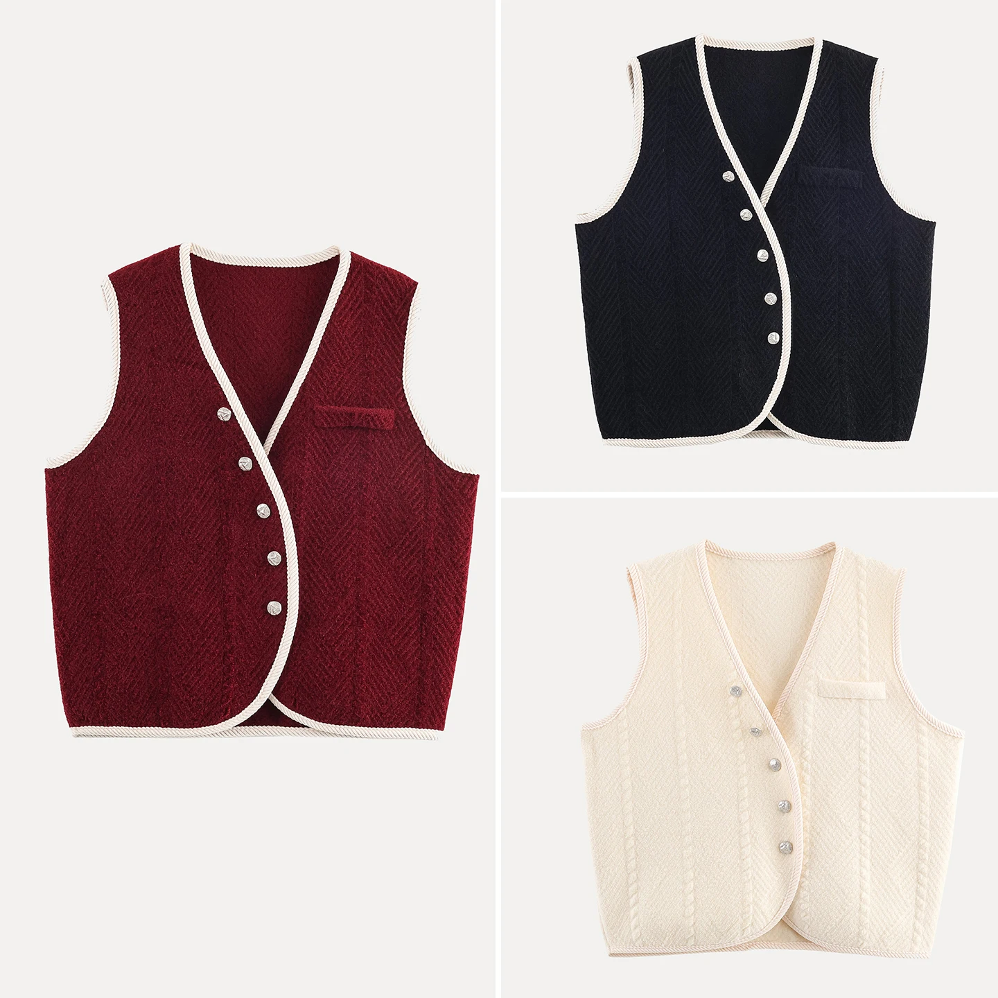 

Осень 2022, новый женский двусторонний вязаный кардиган, жилет из смешанного волокна, дугообразный дизайн, V-образный вырез, стандартная длина, одна пуговица