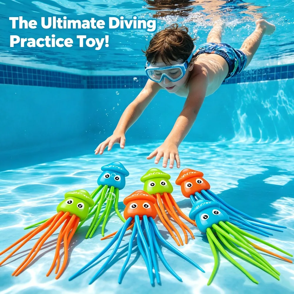 6pcs Jellyfish Dive Toys with Bath Toys Pool Toys Swimming Pool Games for Children, Summer Water Toy for Boys and Girls