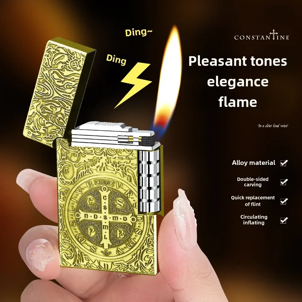 Constantine Gas Lighter Metal Grinding Wheel Side Sliding Open Flame Inflatable Lighter Cigarette Accessories Men's Small Gift