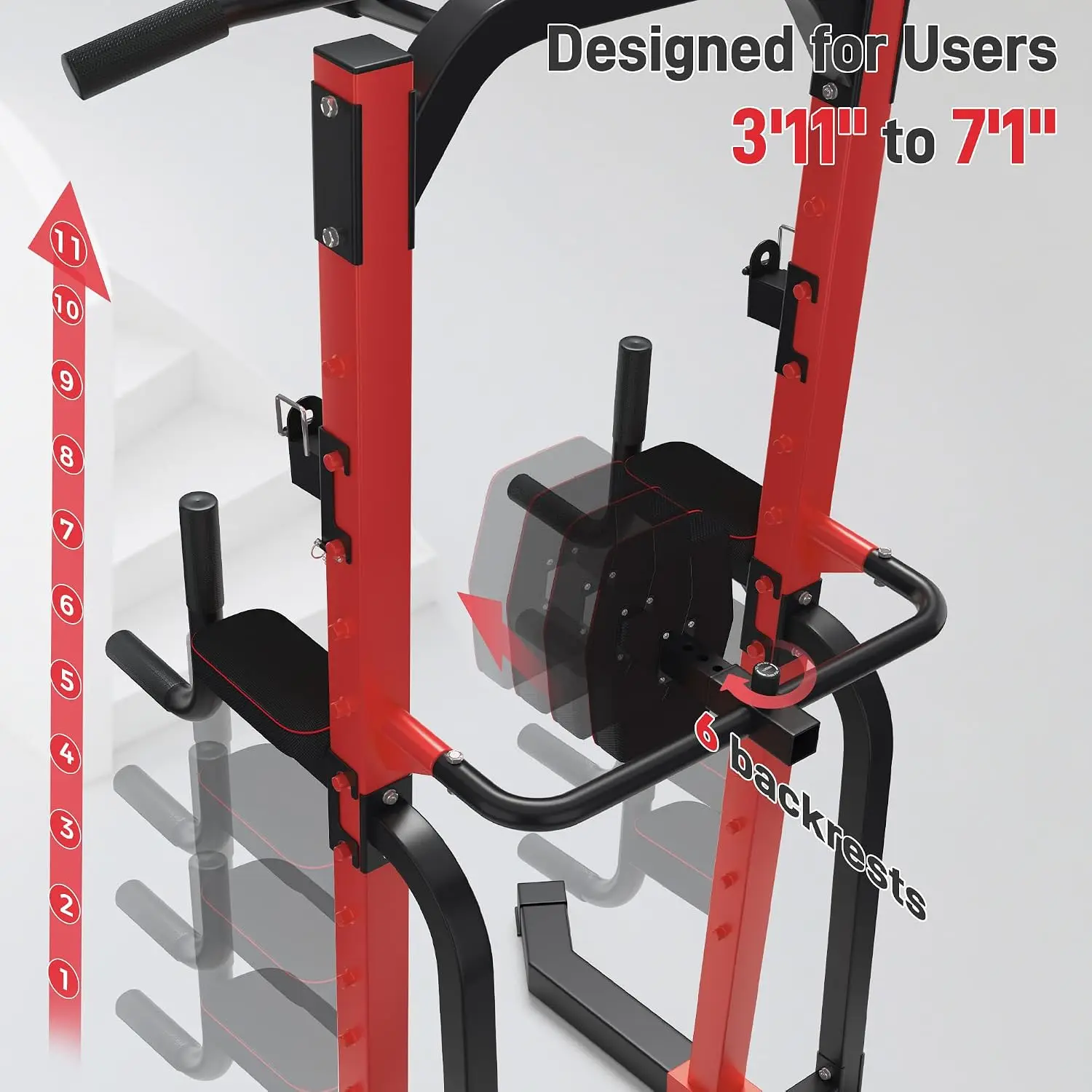Heavy Duty Power Tower Pull Up Dip Station, Multifunctional Exercise Rack For Home Gym Strength Training And Calisthenics, Height Adjustable Stand, Modern Style view 3