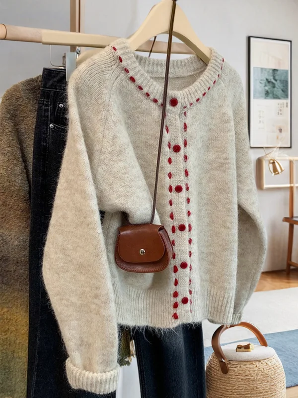 

Мягкий вязаный свитер в стиле ретро, женский весенне-осенне-зимний свободный утягивающий ленивый дизайн, повседневная верхняя одежда с v-ne Long Sve