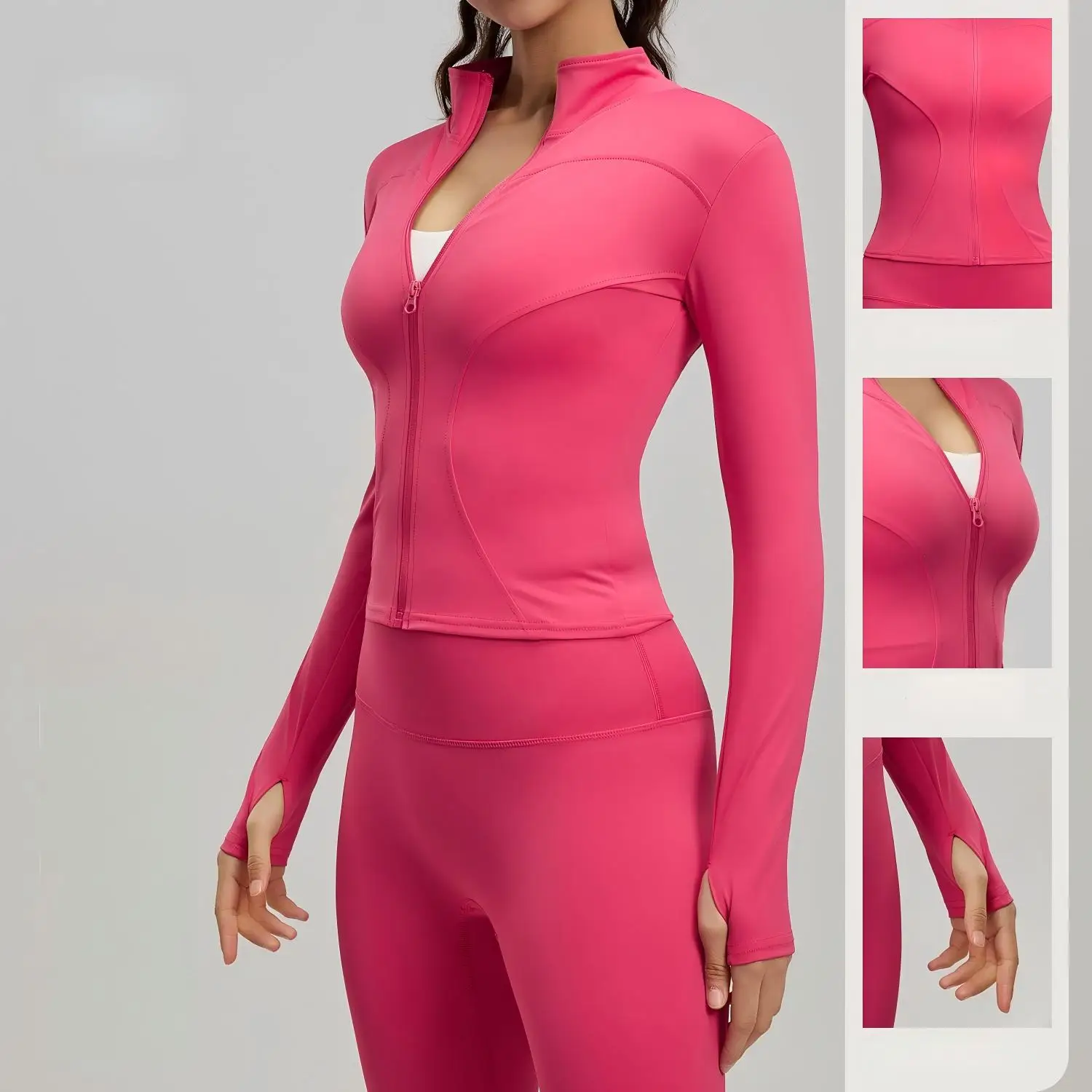 Women's Slim-Fit Long Sleeve Yoga Jacket Breathable Athletic Top for Running Fitness Europe & America Style