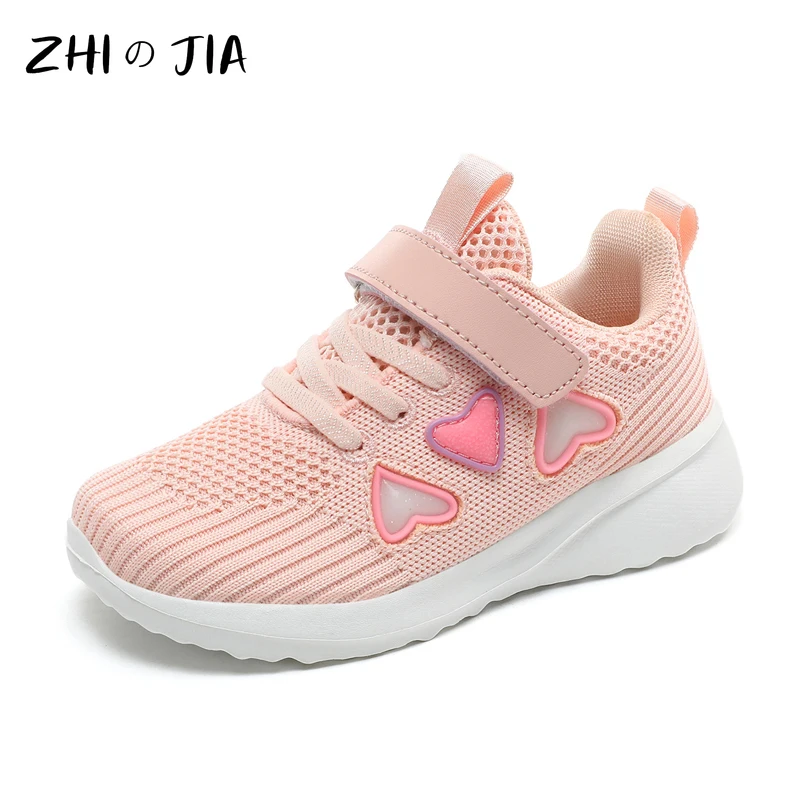 New Girls Fashion Casual Shoes Spring Children\'s Mesh Breathable Sneaker Cute Pink Flat Shoes Lightweight Comfortable Footwear