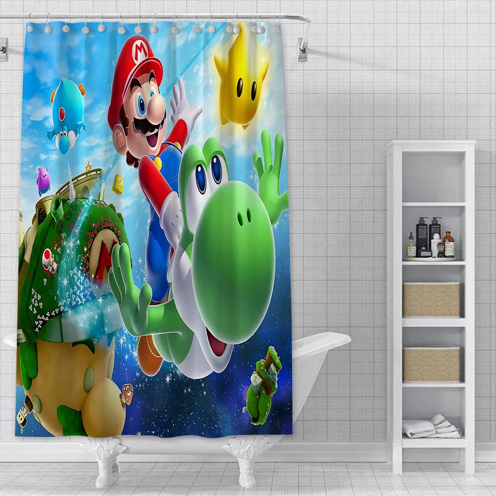 Super Mario HD printed Waterproof Shower Curtain Waterproof Polyester Fabric Paint Bath Curtain Home Bathroom Decor Curtain Hook