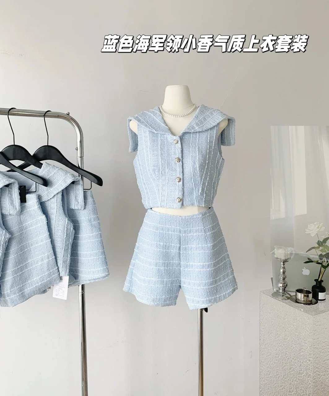 

Korean Fashion New Summer Women Two Piece Sets Young Ladies Sailor Collar Sleeveless Short Slim Vests + High Waist Shorts Suit