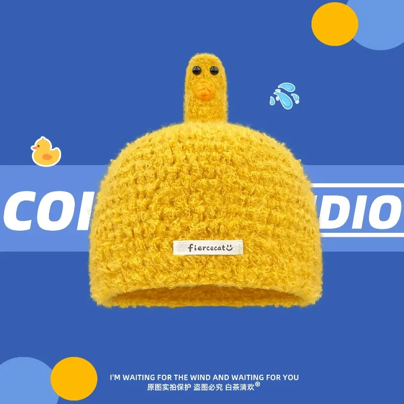 Funny 3D Duck Knit Beanies for Men Women Soft Fuzzy Plush Winter Warm Hats Novelty Cartoon Animal Streetwear Party Headwear