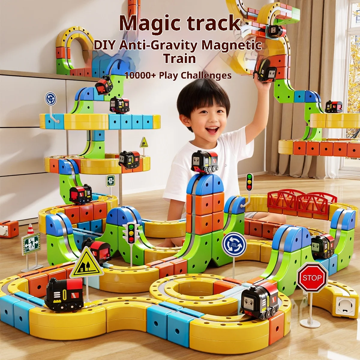 62/105/167PCS Magic Cube Magnetic Versatile Building Blocks Train Track Car Electric Anti-Gravity Children's Magnetic Track Car