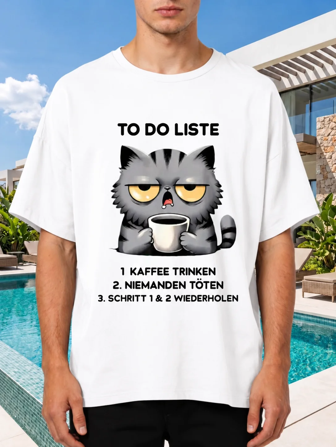 Katzen - Kaffee To Do List To Do Liste Coffee Cat Cotton T-shirt Print Comfortable Casual Wear Men's and Women's T Shirt