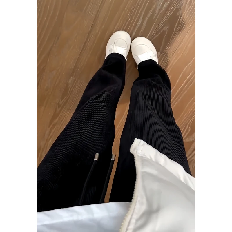 

Pure Bla Corduroy Men's Winter Fce Lined Straight Leg Pants Cleanfit High End Feel Casual Trousers Faionable Straight Cut