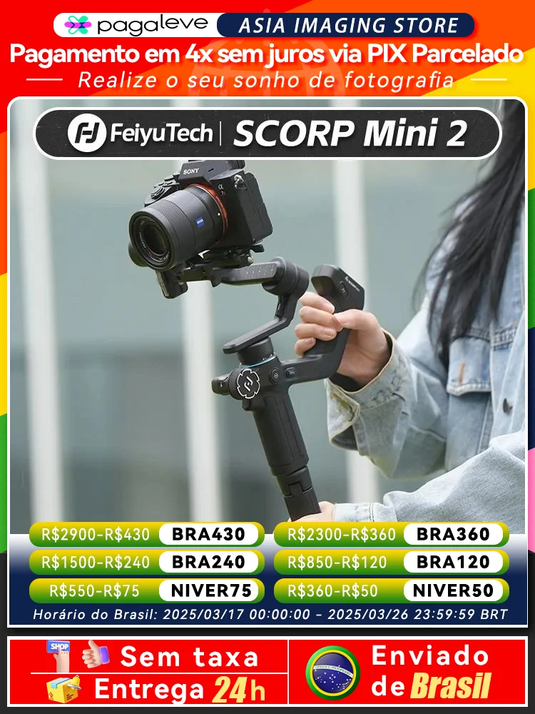 FeiyuTech SCORP Mini 2 Gimbal Stabilizer for Mirrorless Camera Sony ZVE10 Canon Nikon Action GoPro Cell Phone feiyu tech