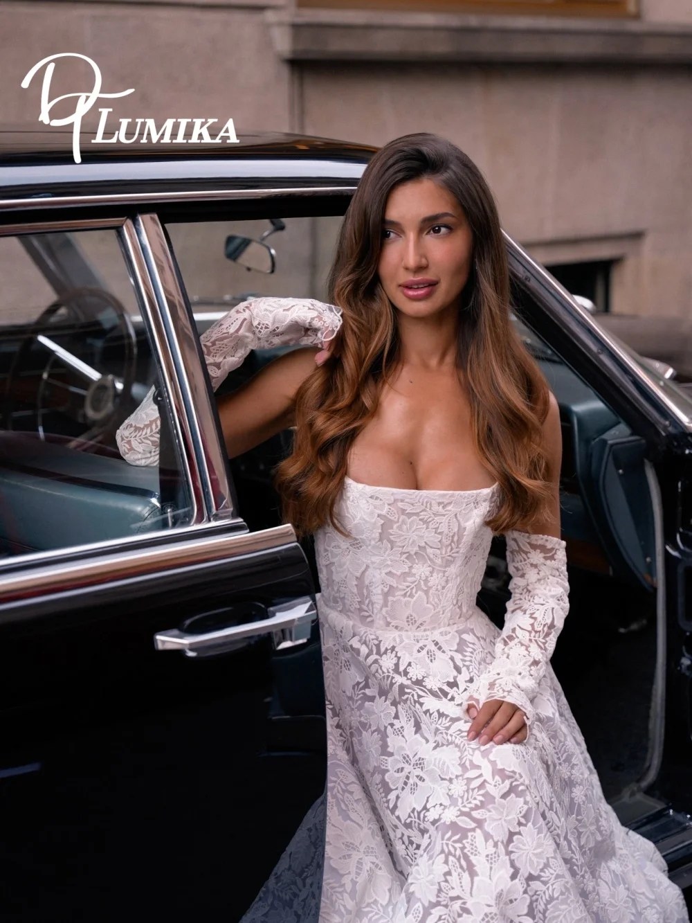 Sleek Square-Neck Lace Wedding Dress 2026 Romantic Long-Glove Bridal Gown Fashion A-Line Floor-Length Bridal Dress Robe De Marié