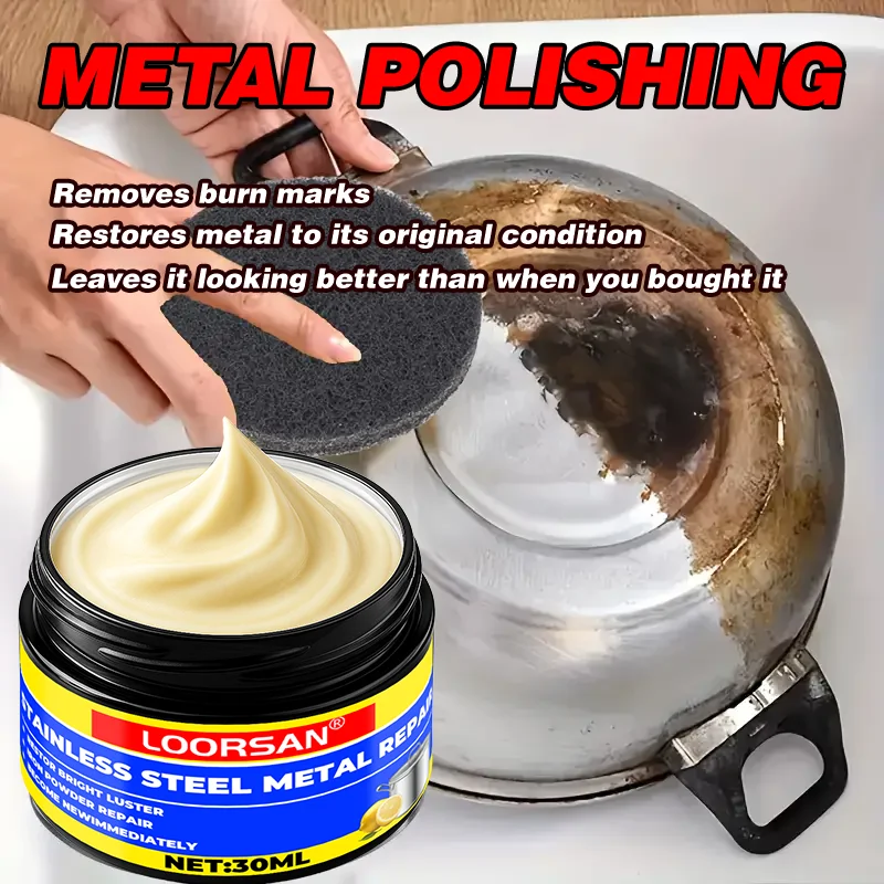 LOORSAN 30ML Stainless Steel Metal Polish Cream Multi-Purpose Rust & Stain Remover for Kitchen, Bathroom & All Metal Surfaces