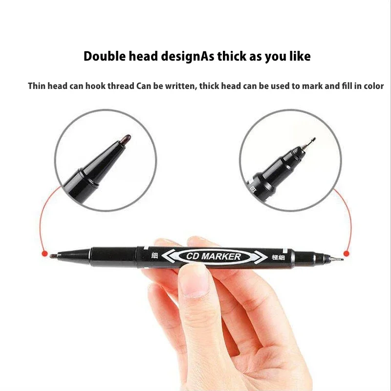 6 Pcs Permanent Waterproof Double-ended Marker Pen 0.5mm-1mm Fine Point Nib Marker Pen Red Black Blue Ink image 4