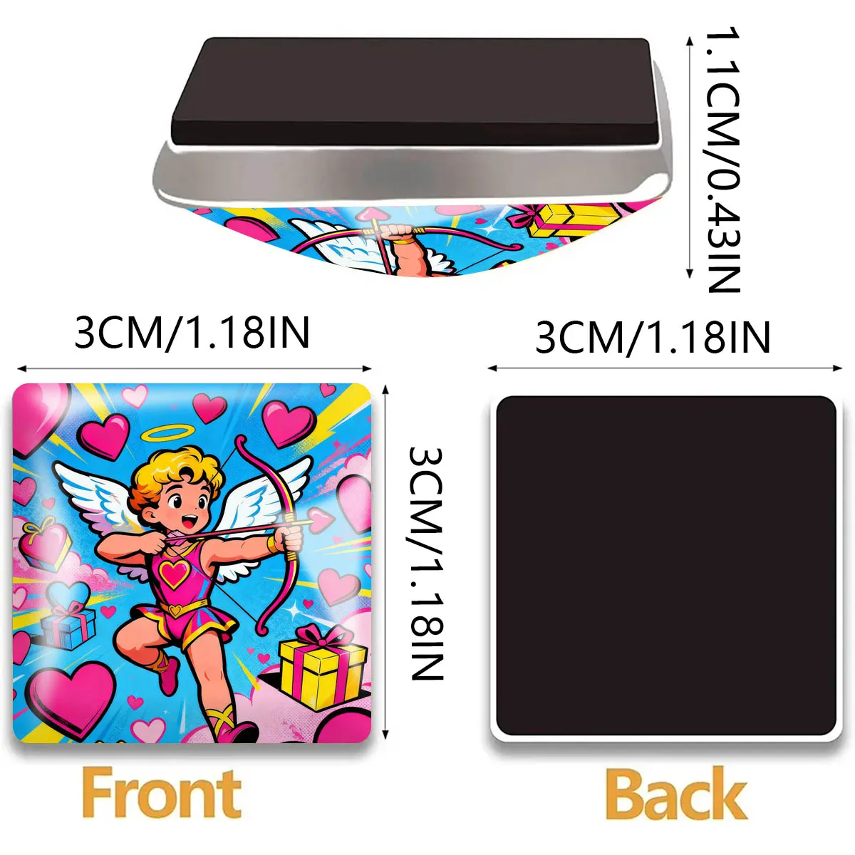 1PC 30MM Square Cartoon Style Cupid Glass Refrigerator Sticker Cartoon Style Cupid Home Decoration Birthday Gifts Party Gifts