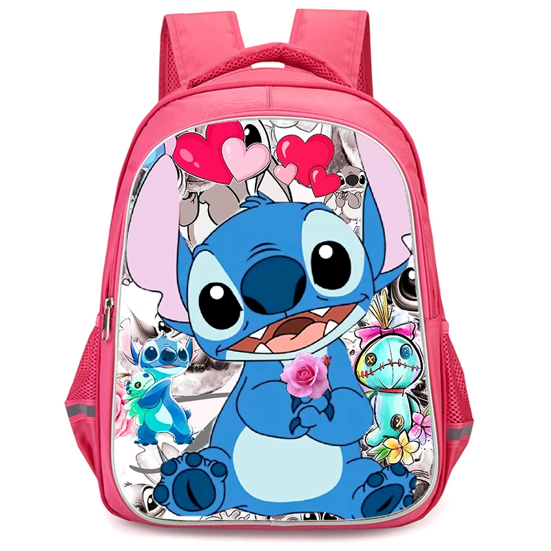 

Girls School Backpack with Double Zipper Pocket,Pink Cartoon Stitch School Bags,Durable 16-in Kids Bags for Pupil Students