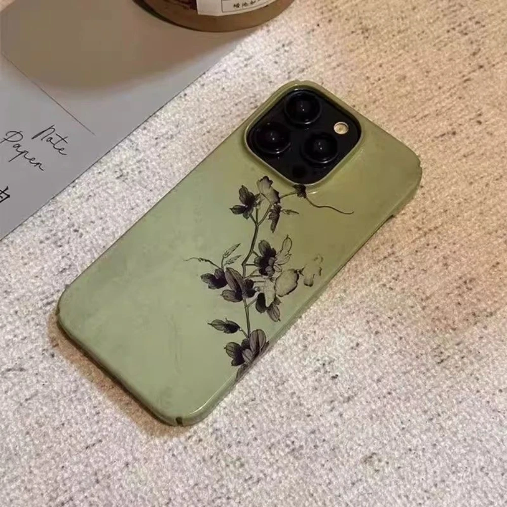 Elegant Light Green with Dark Floral Pattern Stylish & Chic Phone Case for iPhone 17 16 15 14 11 12 13 Pro Max Plus Back Cover