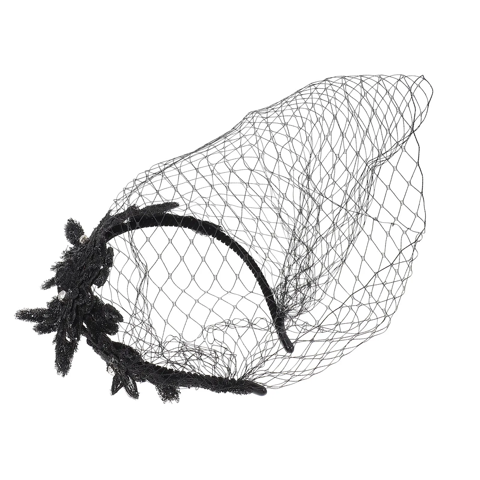 Mesh Hair Band Lace Veil Headband Elegant Bridal Headdress Wedding Party Ball Cosplay Mysterious Goddess Look Black Woman