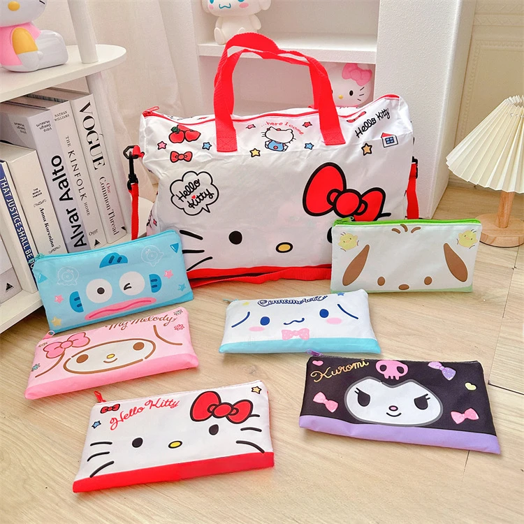 Hello Kitty Cartoon Woman's Travel Bag Girly Heart Sanrio Melody Printed Portable Foldable Luggage Clothes Storage Travel Bag