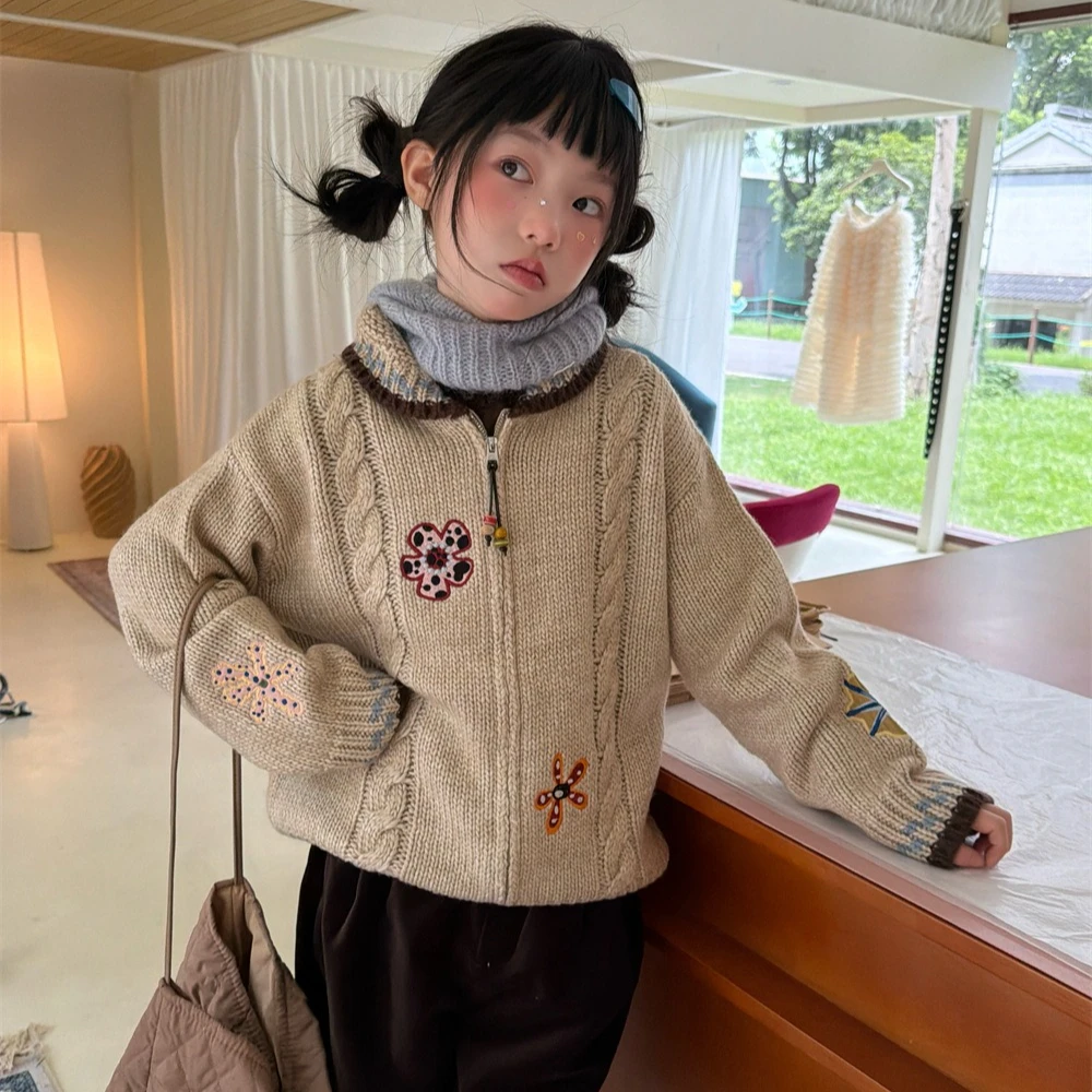 Girls Sweater 2026 Autumn and Winter New Childrens Clothing Korean Style Girl Baby Temperament Delicate Embroidery Knit Sweater