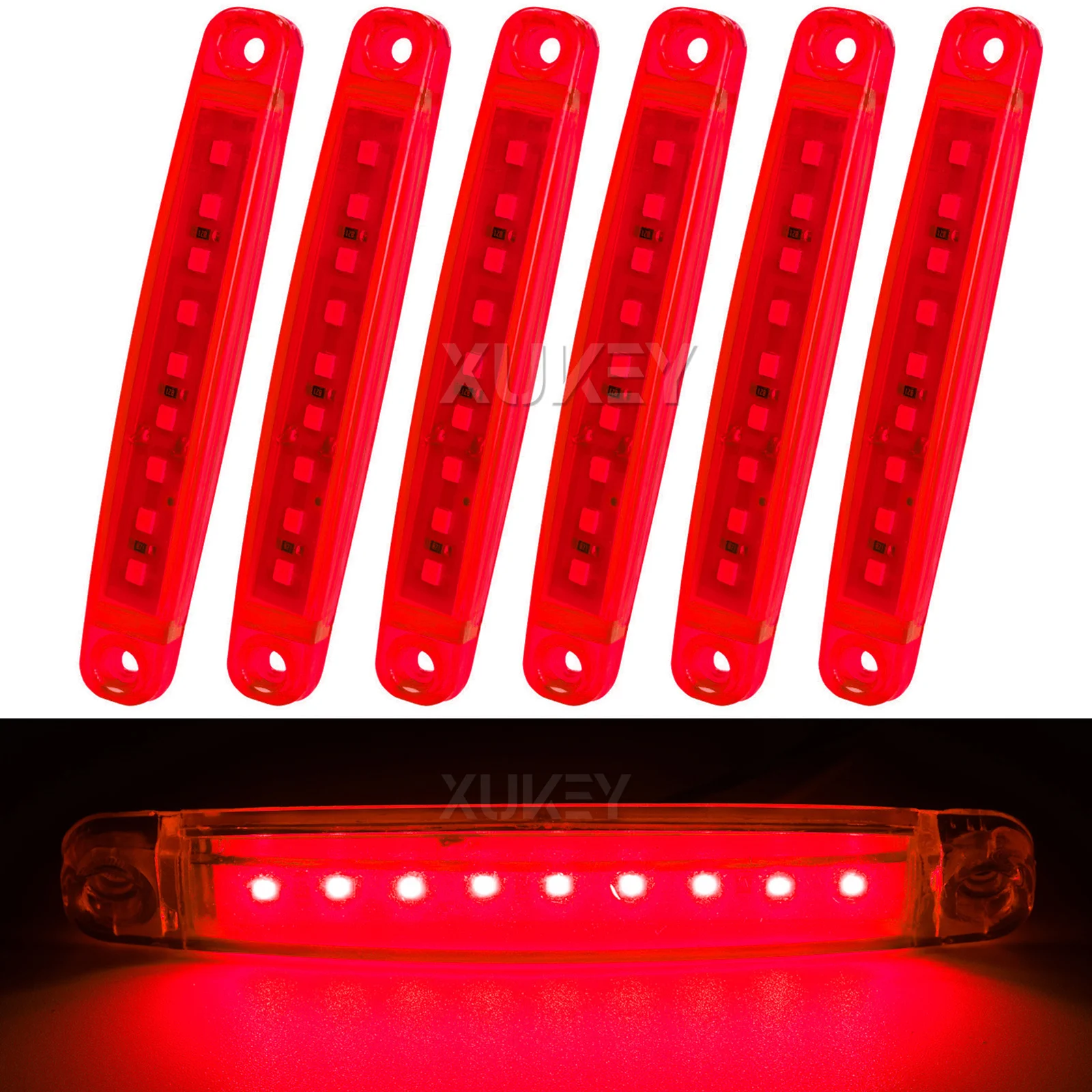 6Pcs Side Marker Light Red 12V 9-LED 3.9'' Front Rear LED Marker Indicator Lights Truck RV Lorry Bus Caravan Van ATV Rock Lights