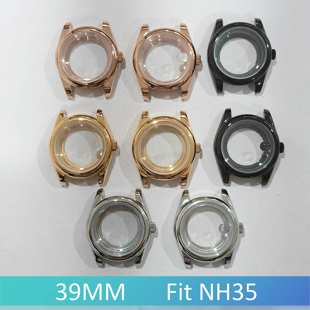 NH35 케이스 39mm, 오이스터 시계 케이스 316L 스테인리스 스틸 사파이어 글라스 투명 바닥 쉘, 캘린더 스트랩 부품 포함