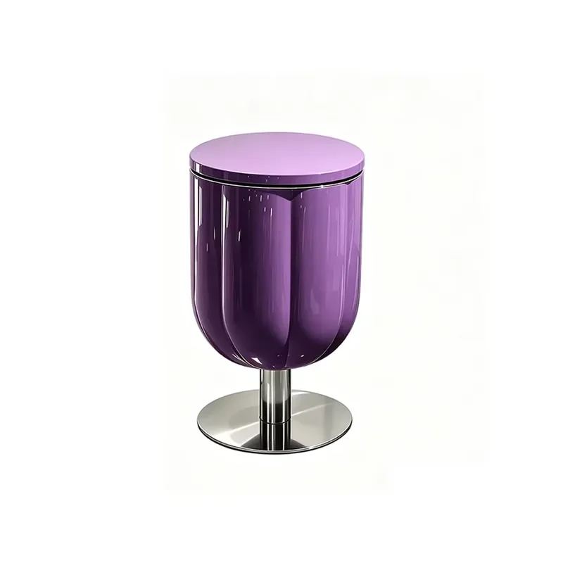 Luxury smart glossy bar side table with electric lift wine cabinet and round LED light top, suitable for villa interior