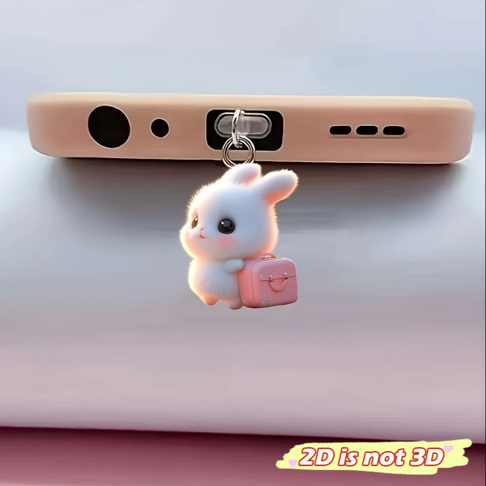 

Travel Rabbit Dust Plug Cute 2D Phone Charge Port Plug For iPhone Type C Anti Dust Cap Decoration Pendant Birthday Gift