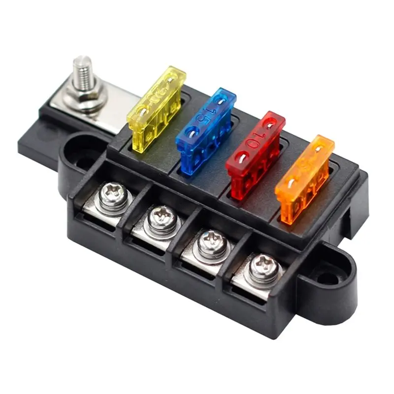 6X Blade Fuse Box For Automotive Boat Marine 4 Way 12-32V 4 Circuit Fuse Block With Cover-AS55