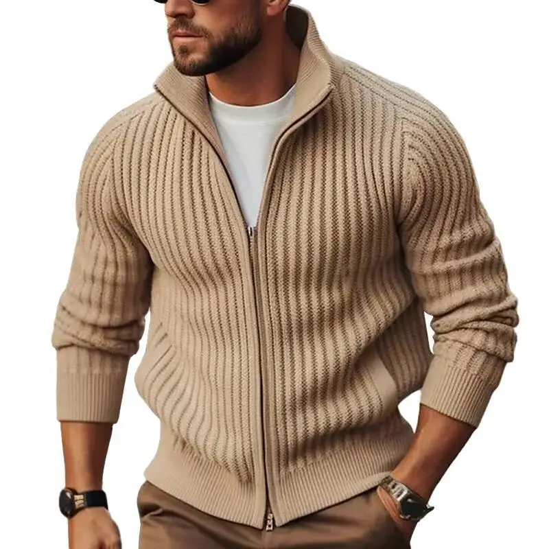 

2023 Spring And Autumn New Cardigan Sweater Men Korean Style Trendy Zipper Outerwear Knitted Men Fleece Lined Thickened