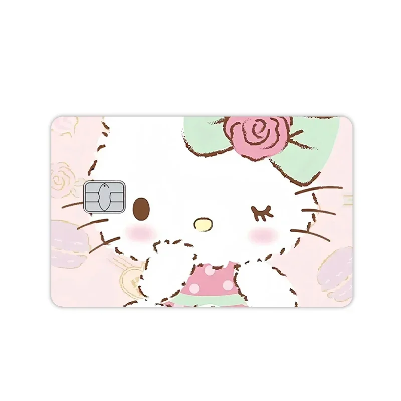 Couverture de Film de dessin animé Hello Kitty, autocollants en PVC Laser Star Kawaii pour carte bancaire de débito de crédit, petite et grande sans puce, peau imperméable