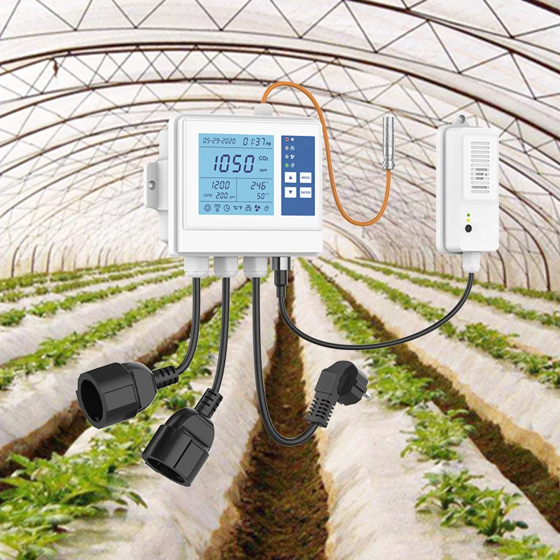 Hydroponics CO2 Monitor And Controller With Remote Sensor For Grow Rooms And Tents With Wireless Wifi Tuya App Remote Control