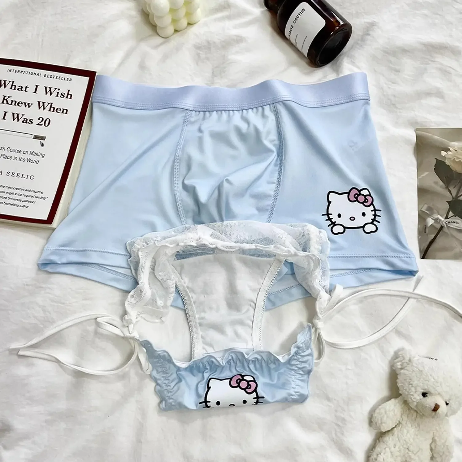 Blue Hello Kitty Couple Underwear Soft Comfortable Daily Clothes Boxers Briefs Shorts Sexy Straps Pant Underpants Festival Gift