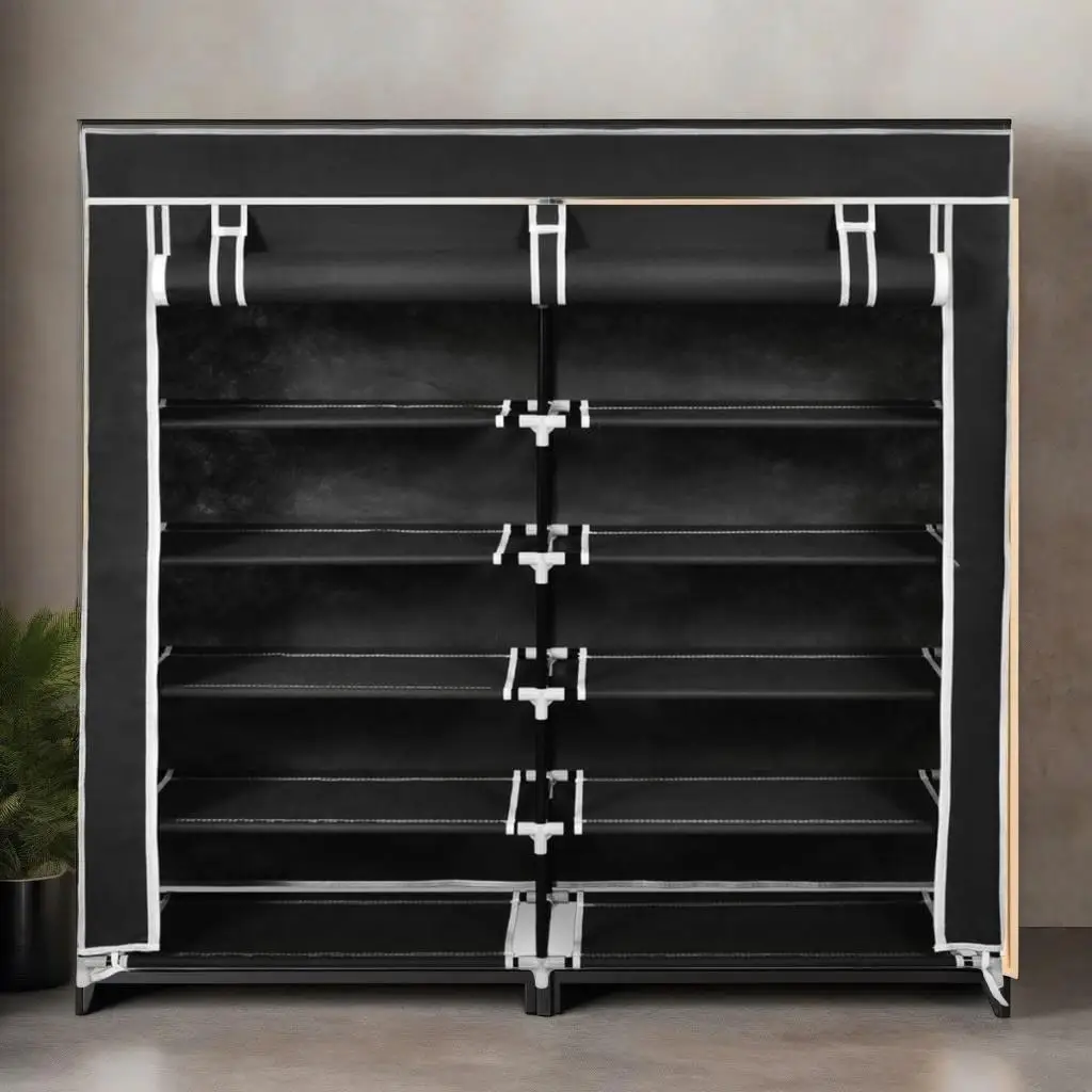 Stylish Black Fabric Shoe Cabinet with Cover, 45x11x43 cm - Space-Saving Storage Solution