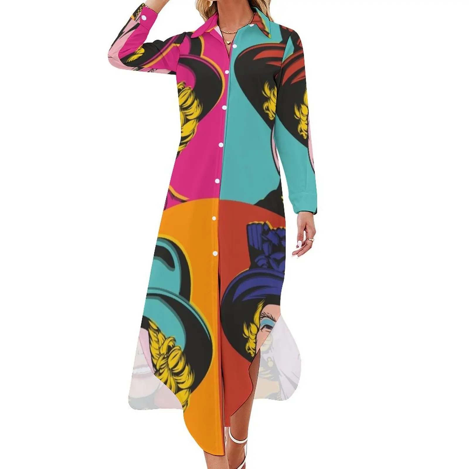 

Warhol Queen Long Sleeved Shirt Dress dress women elegant luxury Woman fashion african dresses for woman