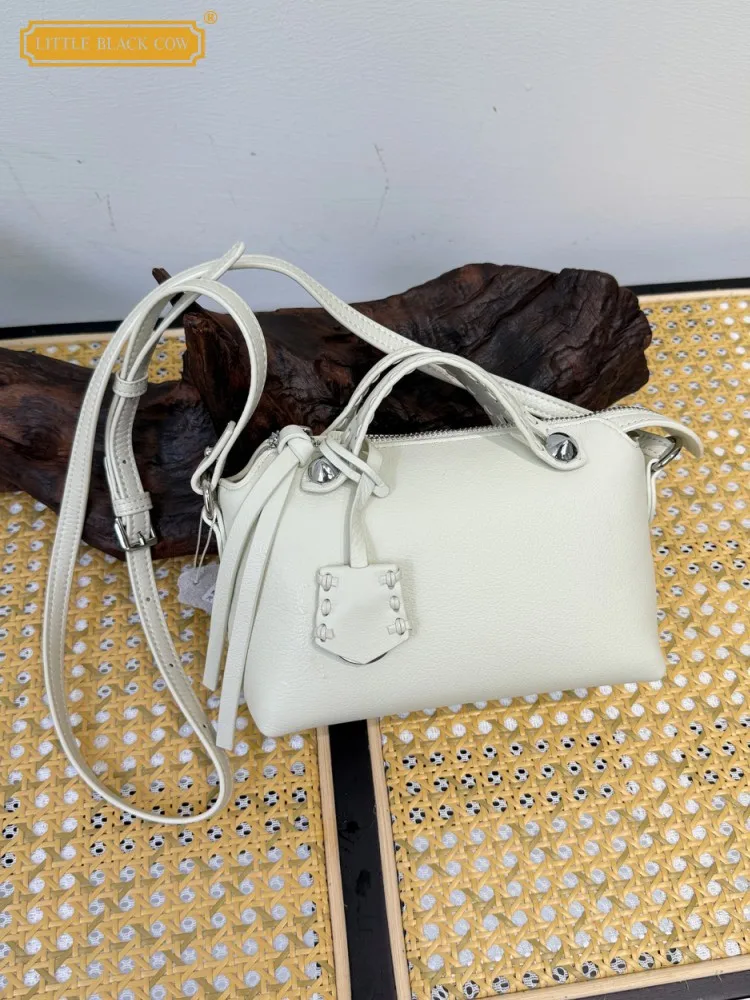 Womens Soft Leather Single Shoulder Bag Cowskin Genuine Leather Solid Color Tote Handbag Ladies Single Shoulder Crossbody Bags