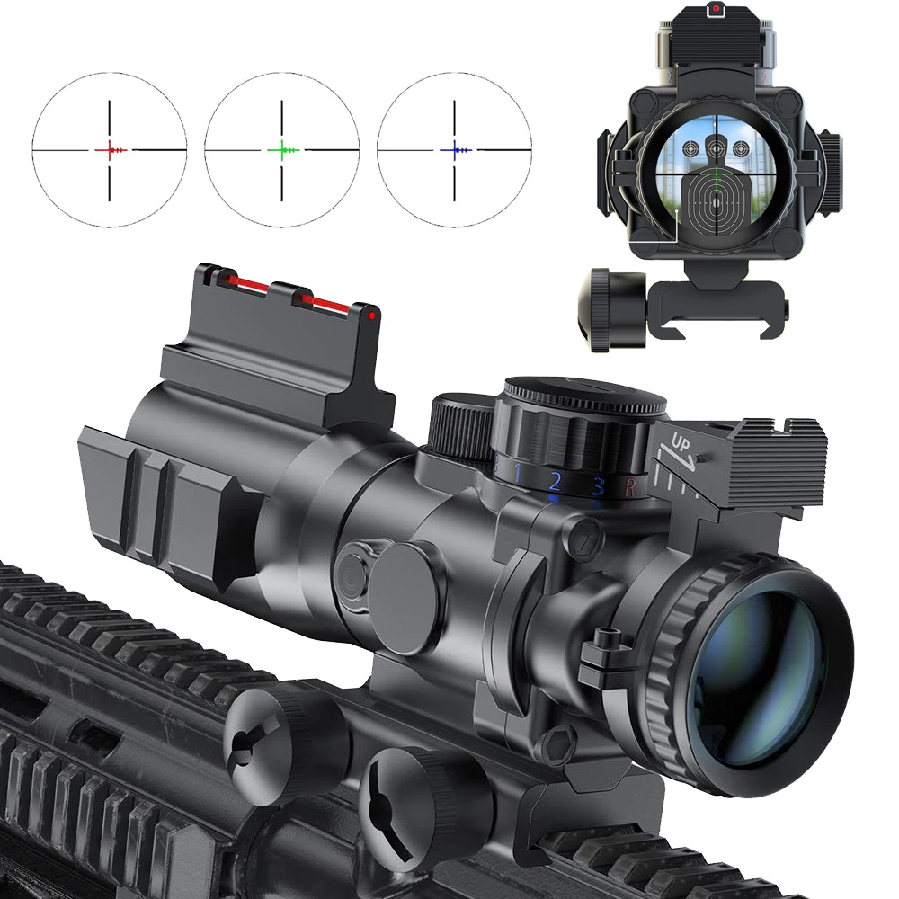 

4x32 Tactical Rifle Scope Red &Green &Blue Illuminated Reticle Hunting Guns Scope with Mount for 20mm Rail and Fiber Optic Sight